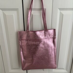 Madewell Pink Tote Bag with Metallic Finish and Long Straps